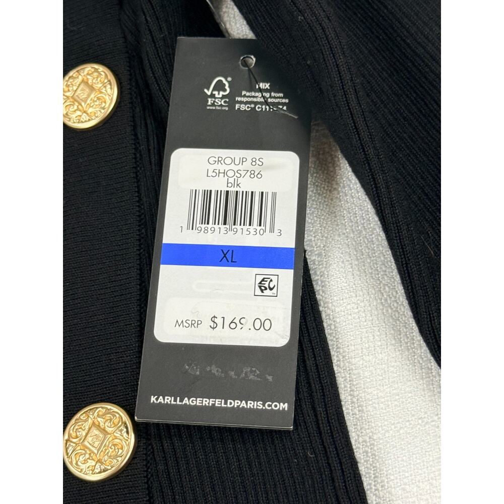 NWT Karl Lagerfeld Paris XL Black Ribbed Sweater Dress Gold Button Trim Midi - Picture 3 of 9